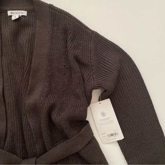 Athleta Scenic Wrap Cardigan Sweater Size XS Walnut Brown Cozy Long Merino Wool - Picture 6 of 10